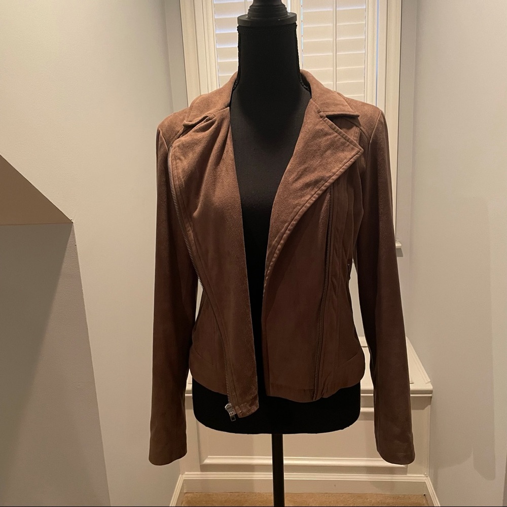 Cupcakes and Cashmere Suede Brown Zip-up Jacket Long Sleeved